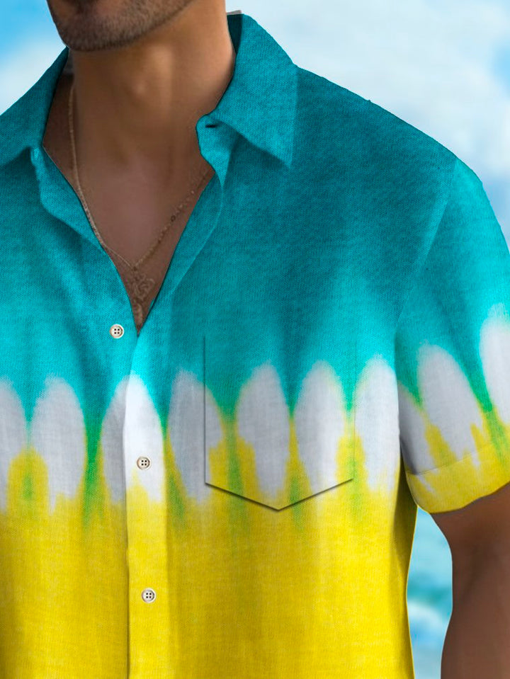 Alohadaddy Vintage Gradient Texture Print Chest Pocket Shirt Large Size Men&