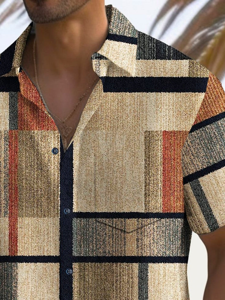 Alohadaddy Vintage Geometric Print Chest Pocket Shirt Plus Size Men&