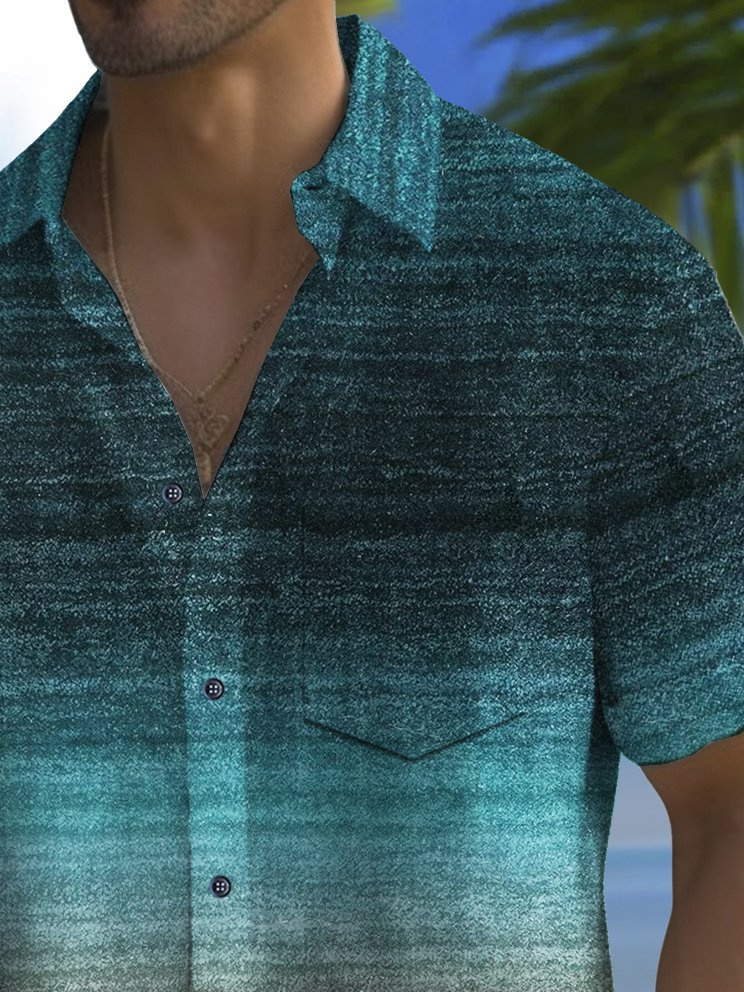 Alohadaddy Vintage Gradient Texture Print Chest Pocket Shirt Large Size Men&