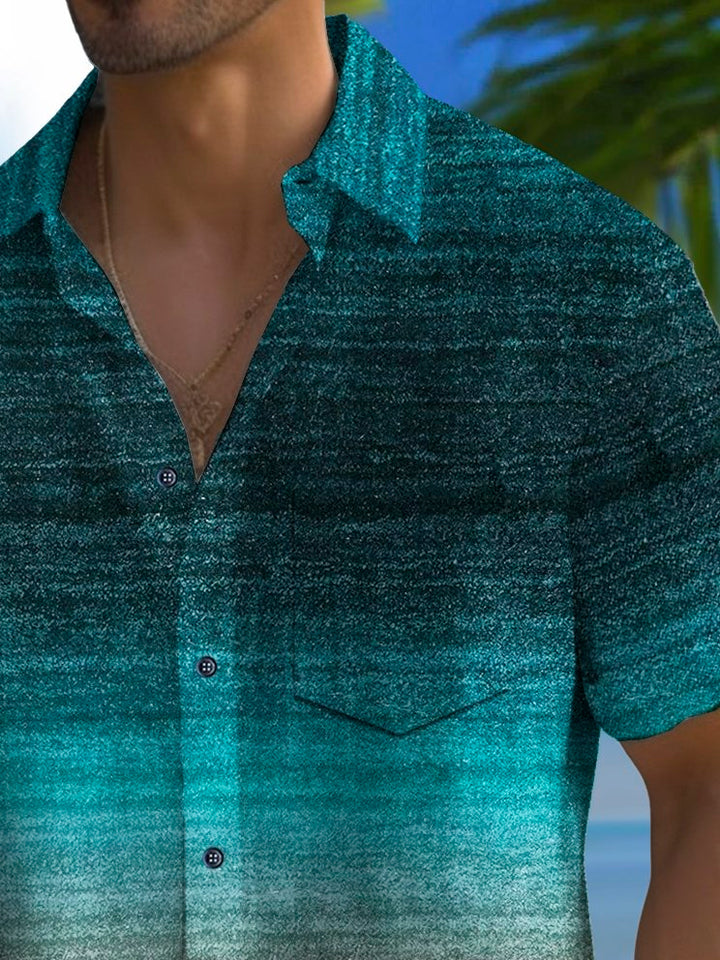 Alohadaddy Vintage Gradient Texture Print Chest Pocket Shirt Large Size Men&
