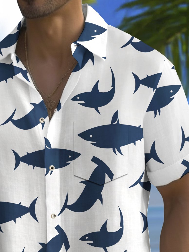Chemise hawaïenne pour homme Alohadaddy Beach Vacation avec imprimé requin et poche pour camping