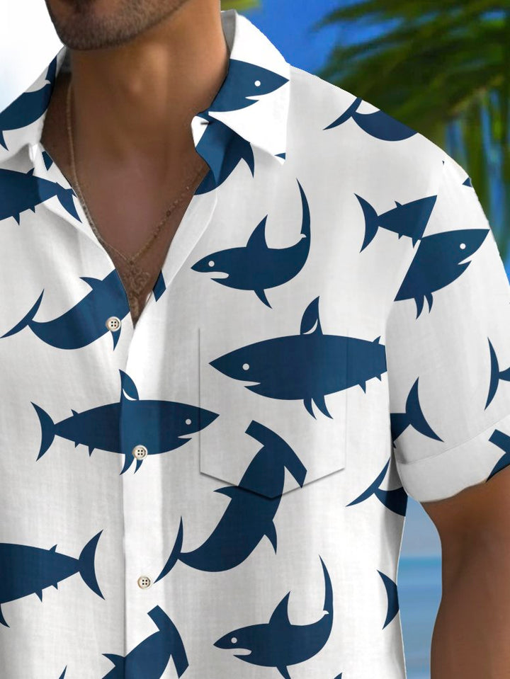 Chemise hawaïenne pour homme Alohadaddy Beach Vacation avec imprimé requin et poche pour camping