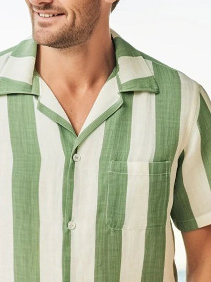 Alohadaddy Vintage Stripe Print Chest Pocket Men&