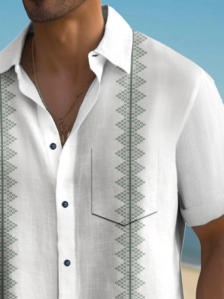 Camisa de hombre de manga larga con bolsillo en el pecho y estampado de rayas estilo bolos vintage de Alohadaddy
