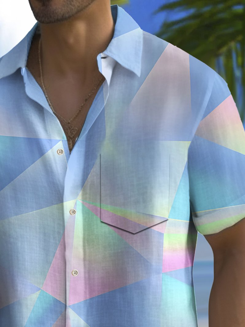 Chemise haute pour homme à imprimé géométrique dégradé vintage Alohadaddy avec poche poitrine