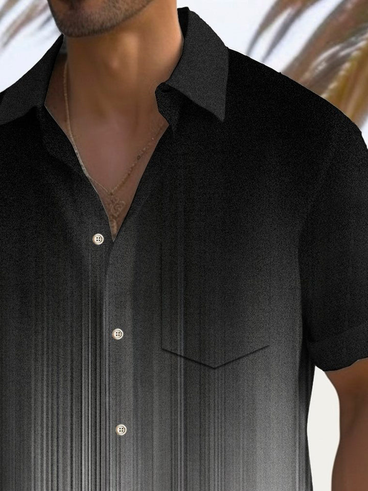 Alohadaddy Vintage Gradient Stripe Print Chest Pocket Men&