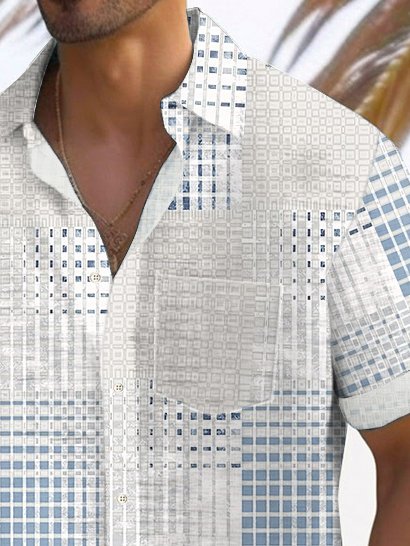 Alohadaddy Vintage Geometric Texture Print Chest Pocket Men&