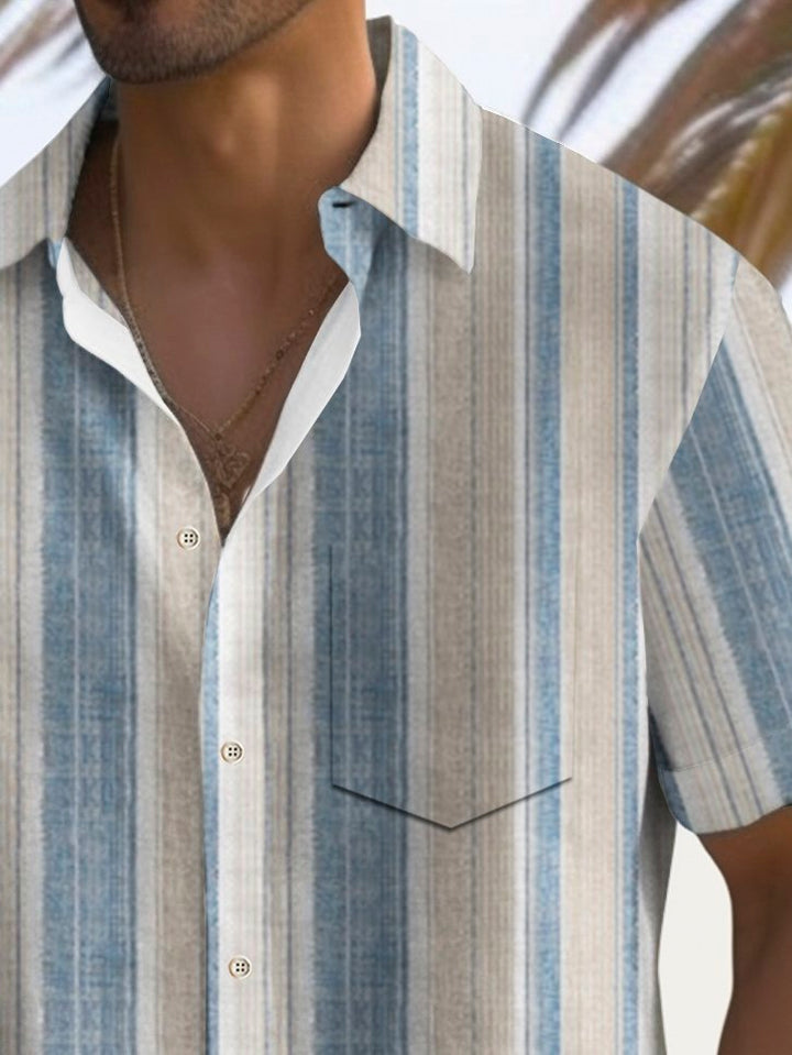 Camisa alta para hombre con bolsillo en el pecho y estampado de textura a rayas vintage de Alohadaddy