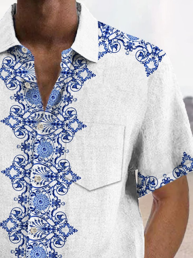 Chemise hawaïenne vintage pour homme Alohadaddy, style baroque, imprimé floral ethnique, poche extensible, chemise de camping, grande taille