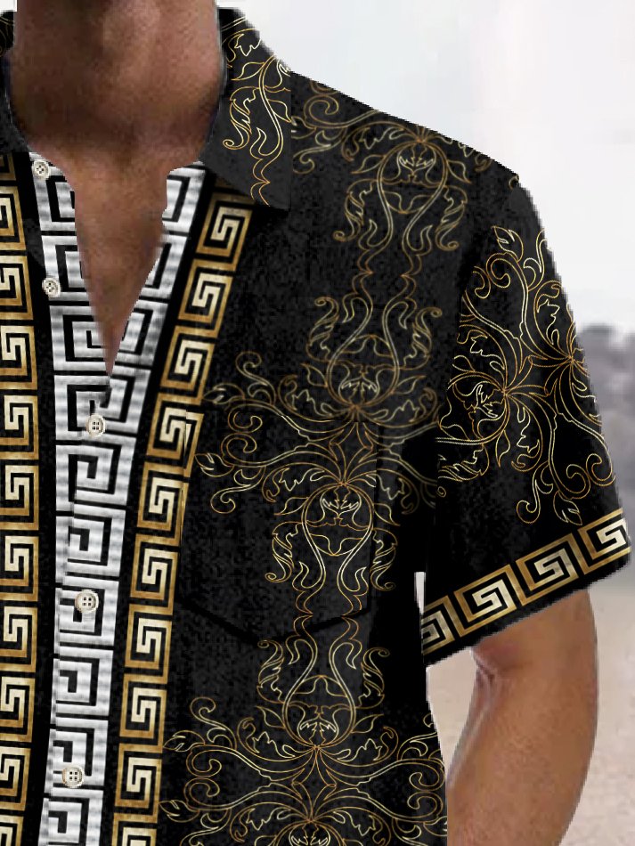 Camisa hawaiana vintage Alohadaddy para hombre, con estampado floral étnico barroco Palace, camisa de camping elástica con bolsillo y talla grande
