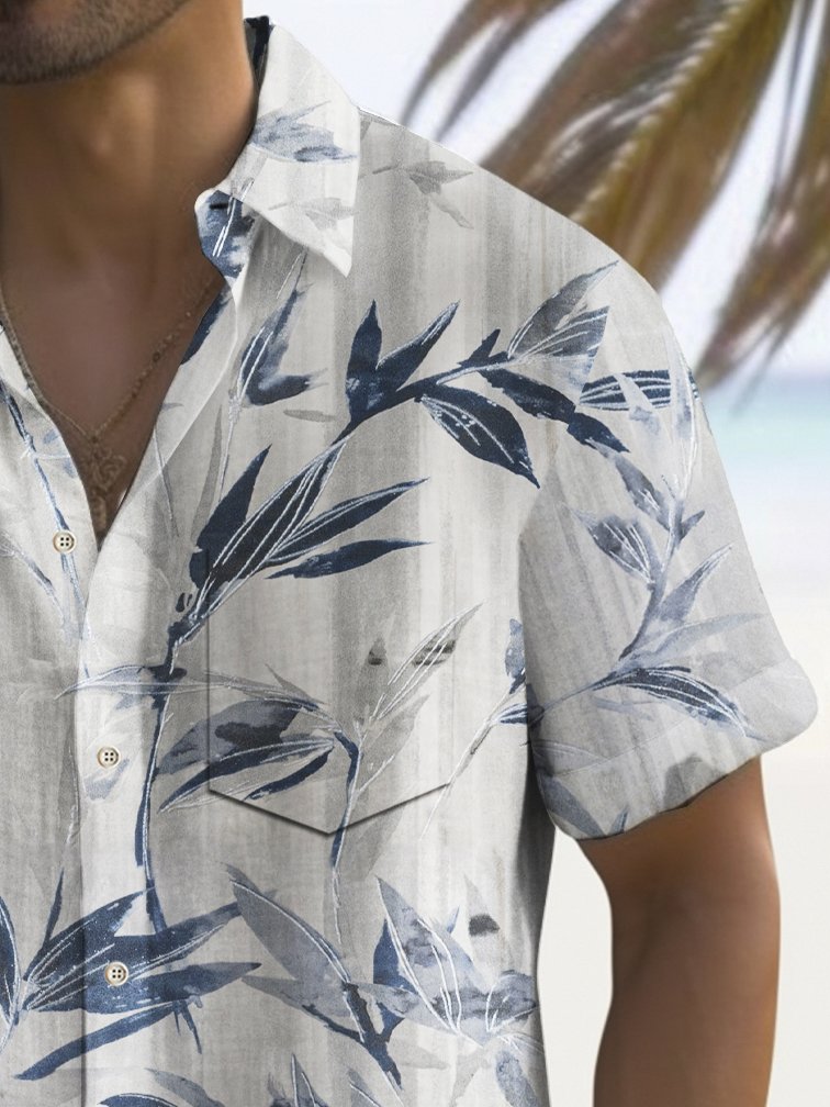 Camisa hawaiana con estampado de bambú y bolsillo para acampar para hombre de Alohadaddy Beach Vacation, talla grande