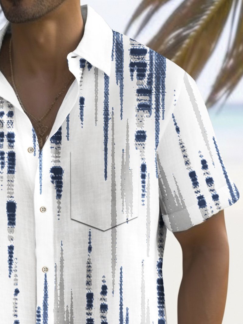 Alohadaddy Vintage Abstract Stripe Print Chest Pocket Shirt Plus Size Men&