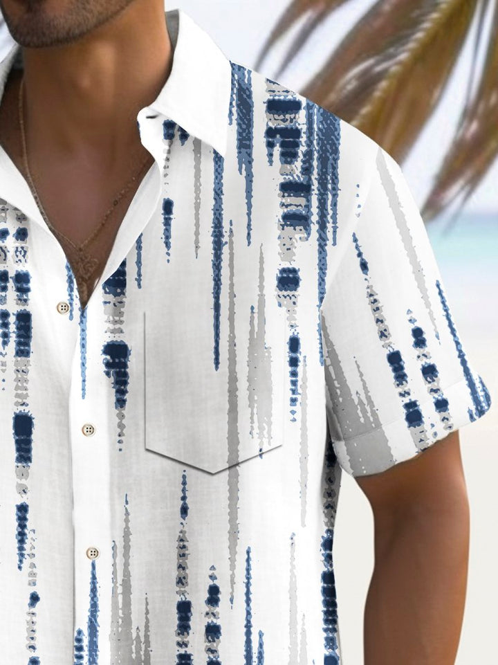 Alohadaddy Vintage Abstract Stripe Print Chest Pocket Shirt Plus Size Men&