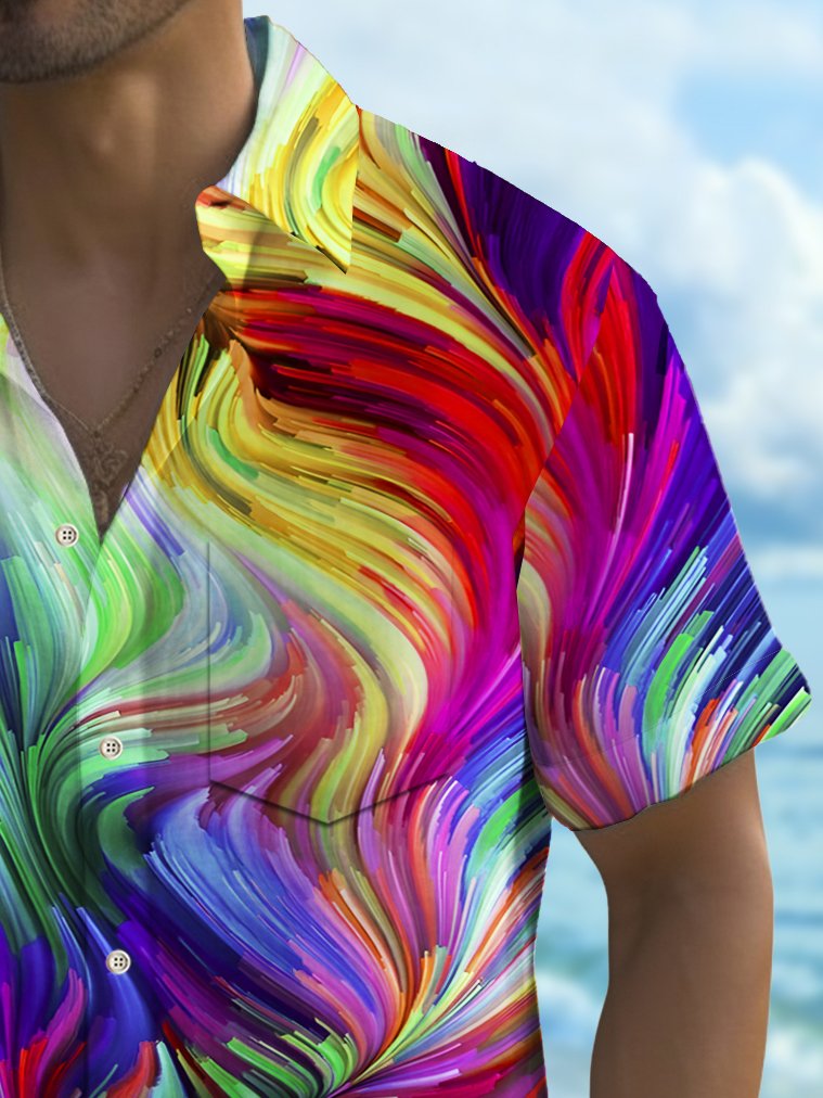 Alohadaddy Vintage Abstract Texture Print Chest Pocket Shirt Plus Size Men&