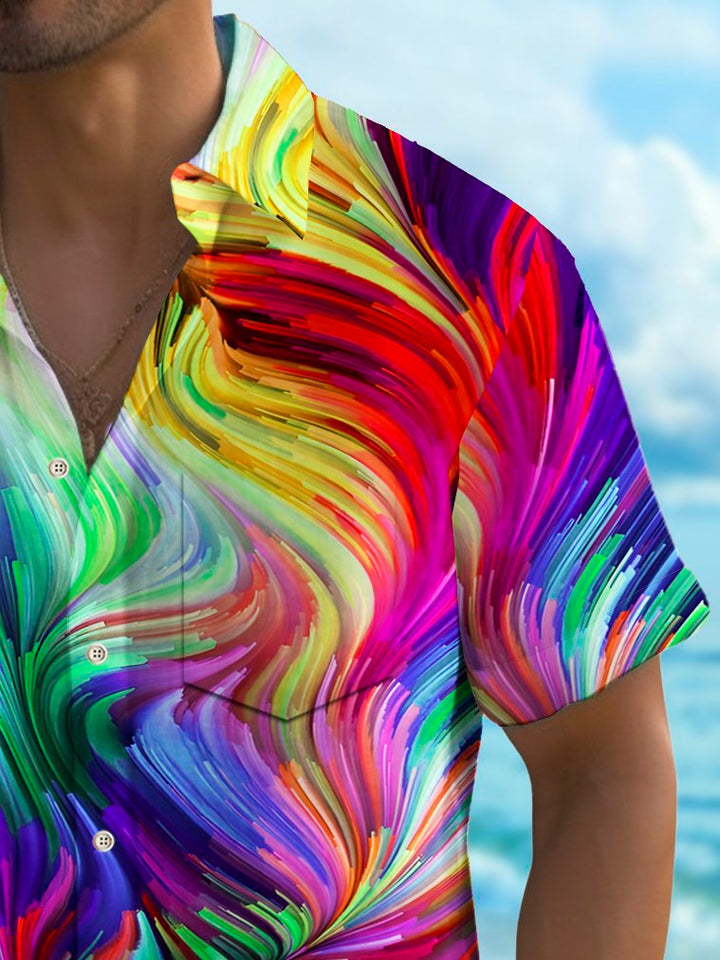 Alohadaddy Vintage Abstract Texture Print Chest Pocket Shirt Plus Size Men&