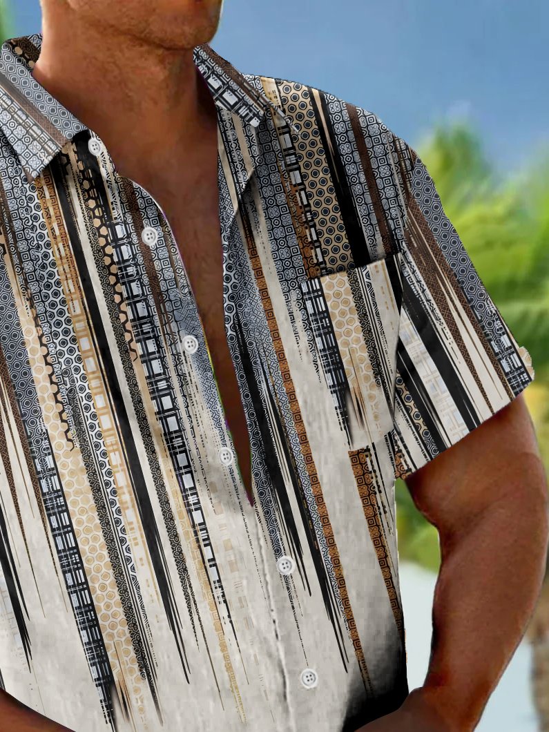 Alohadaddy Vintage Abstract Texture Print Chest Pocket Shirt Plus Size Men&