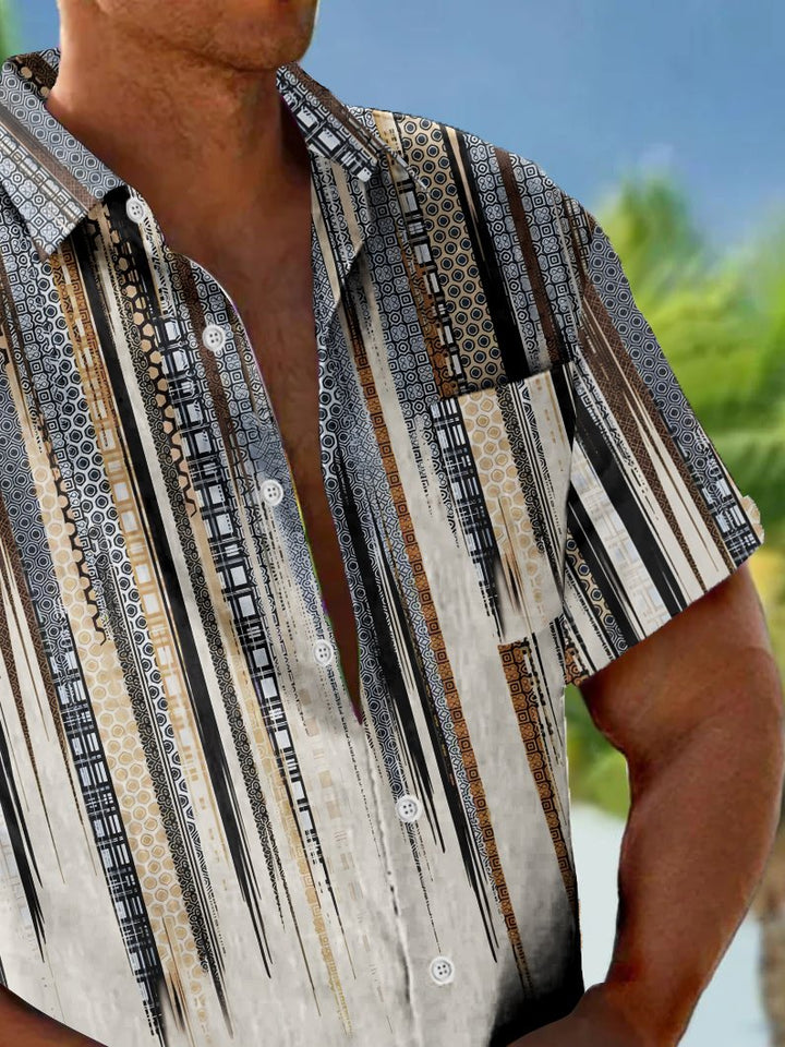 Alohadaddy Vintage Abstract Texture Print Chest Pocket Shirt Plus Size Men&