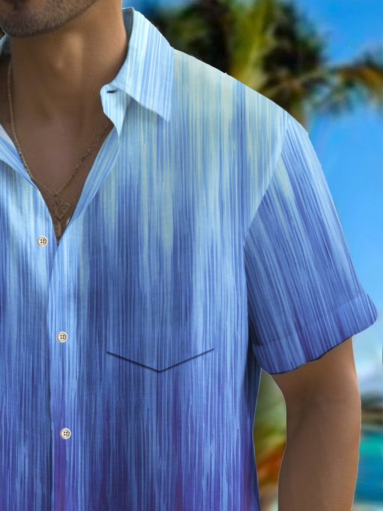 Alohadaddy Vintage Gradient Texture Print Chest Pocket Shirt Plus Size Men&