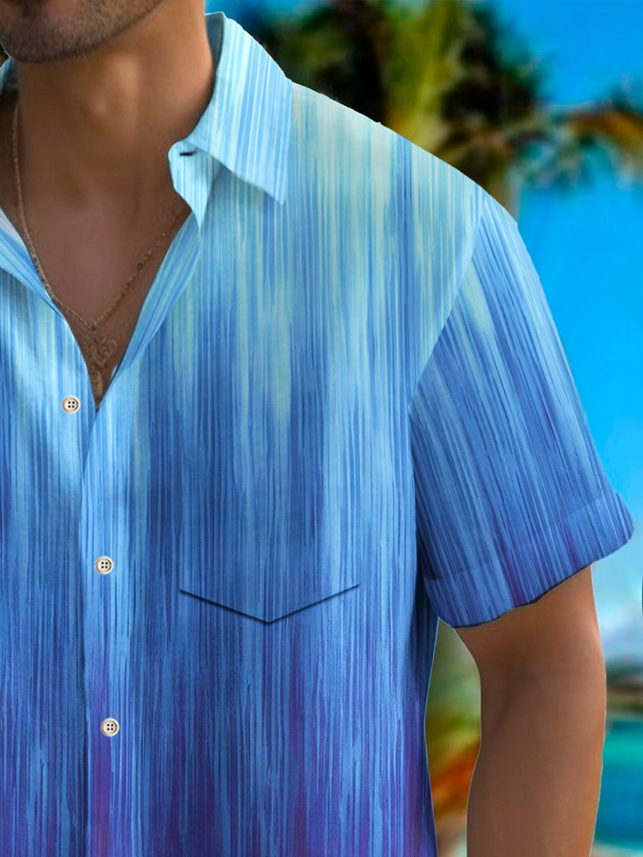 Alohadaddy Vintage Gradient Texture Print Chest Pocket Shirt Plus Size Men&