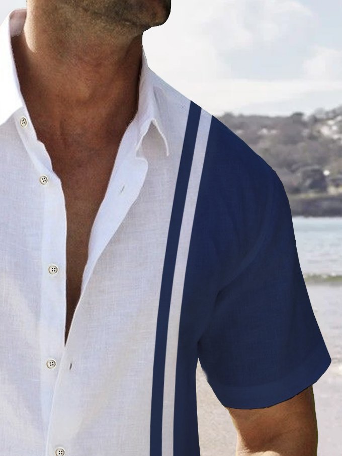 Alohadaddy Vintage Bowling Stripe Print Chest Pocket Shirt Plus Size Men&