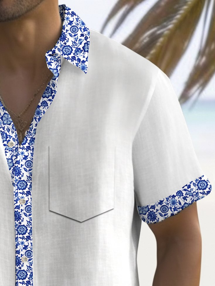 Alohadaddy Basic Floral Patchwork Printed Shirt Plus Size Men&