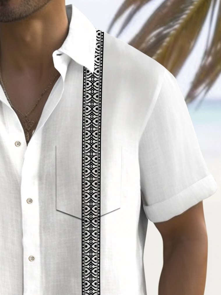 Alohadaddy Vintage Bowling Stripe Print Chest Pocket Shirt Plus Size Men&