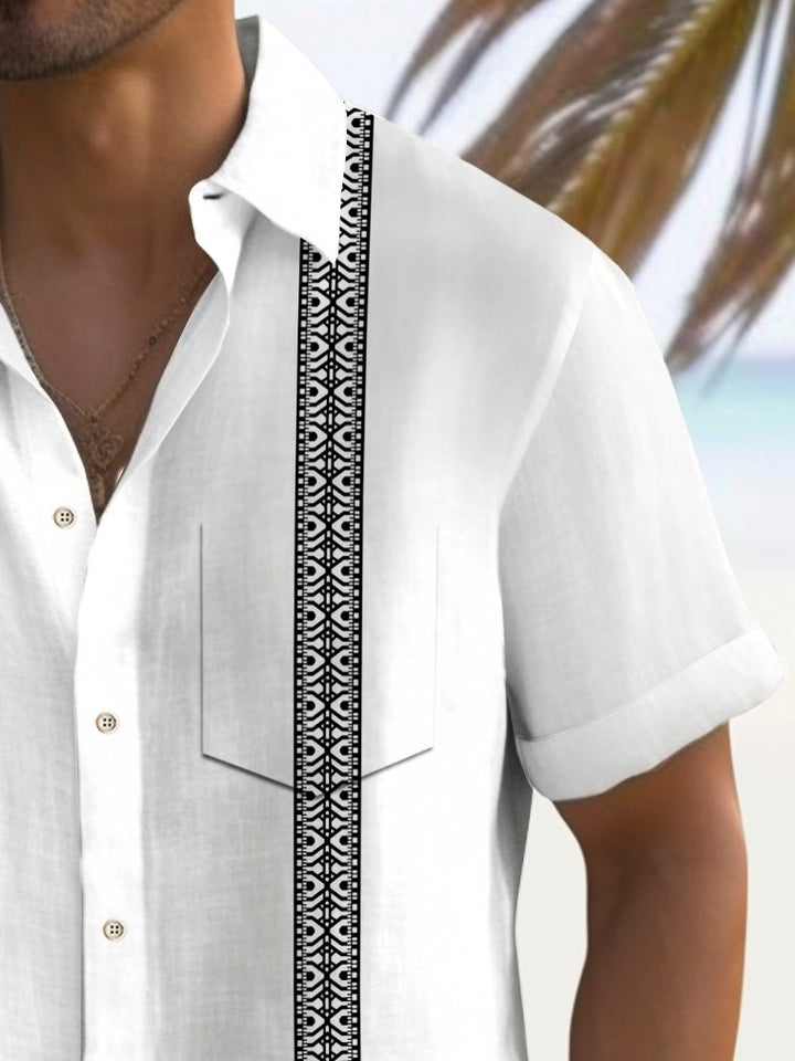 Alohadaddy Vintage Bowling Stripe Print Chest Pocket Shirt Plus Size Men&