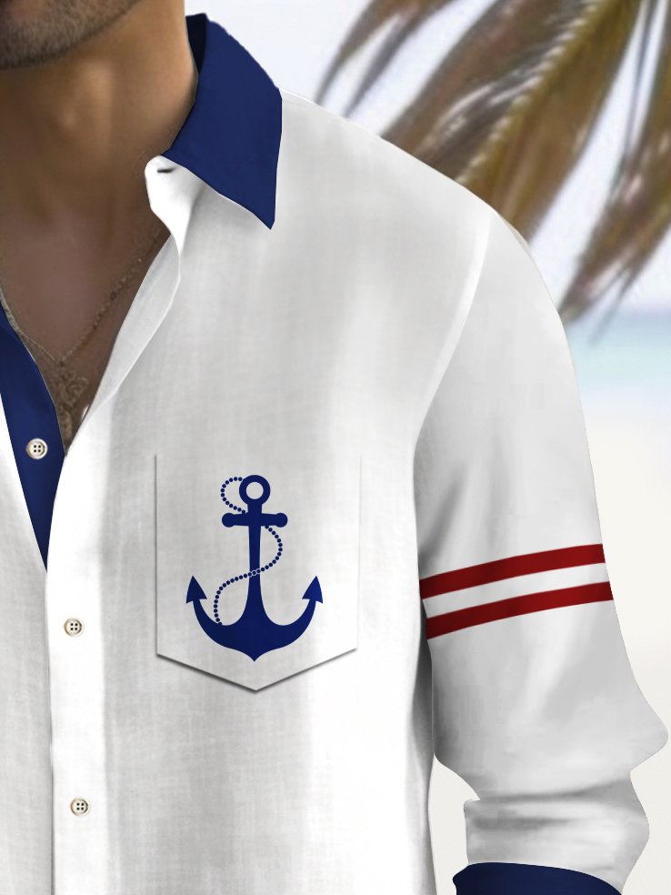 Alohadaddy Basic Anchor Print Shirt Plus Size Men&