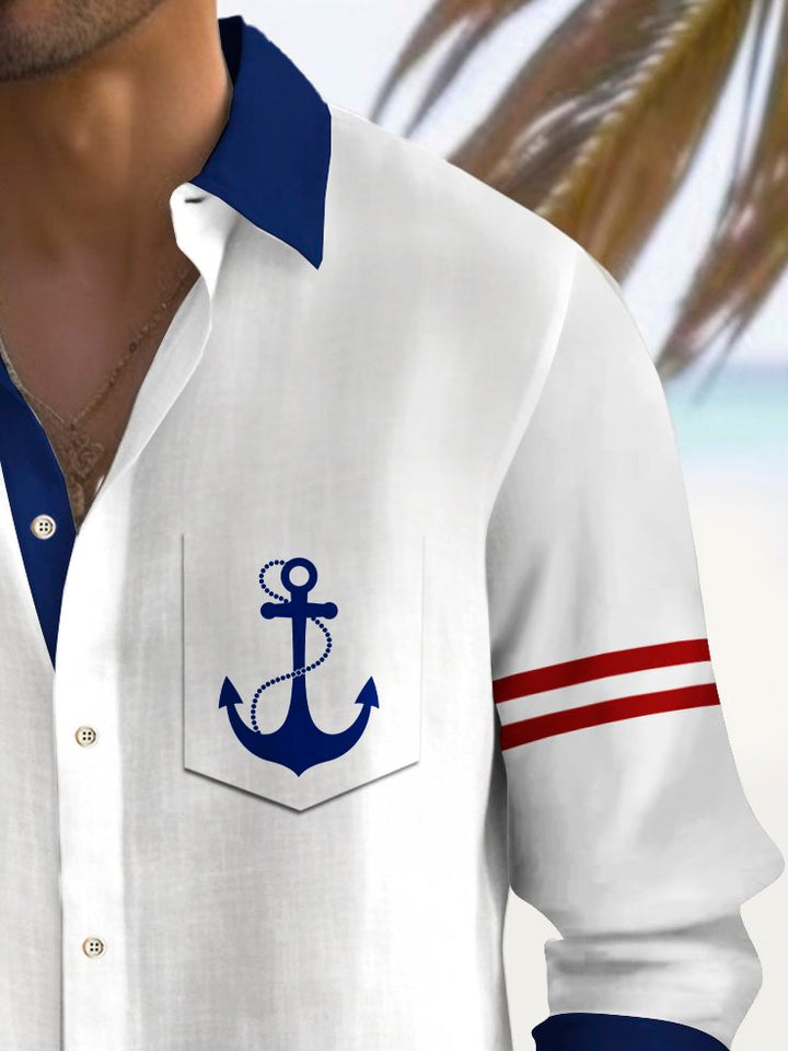 Alohadaddy Basic Anchor Print Shirt Plus Size Men&