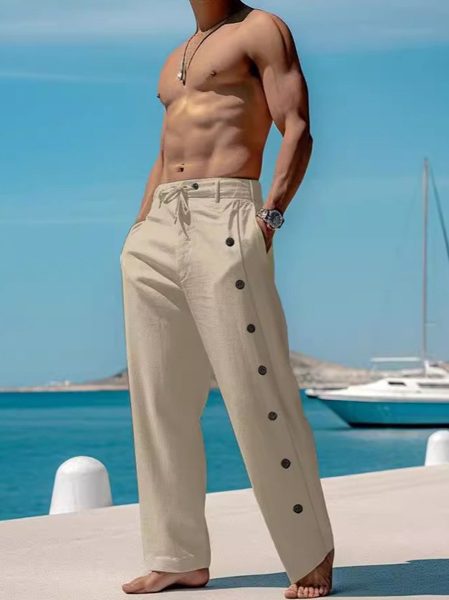 Pantalones holgados con cordón elástico y botones para uso diario en la playa para hombre de Alohadaddy
