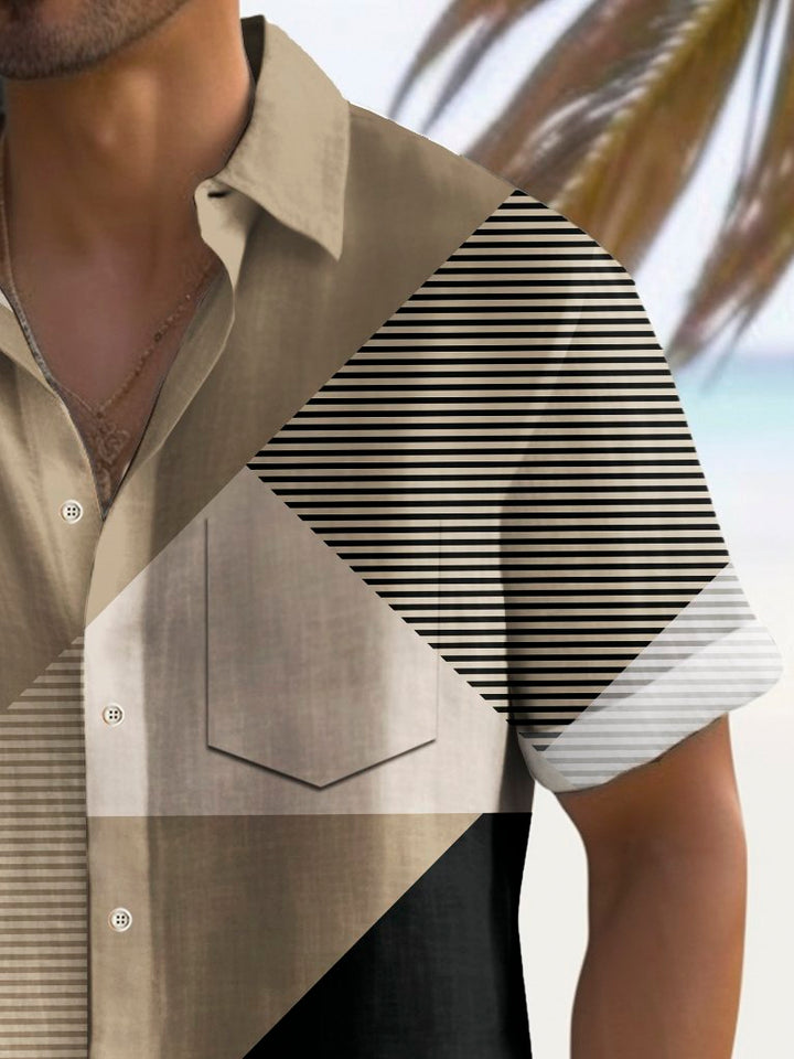 Chemise extensible à imprimé géométrique vintage Alohadaddy pour homme avec poche poitrine et imprimé géométrique