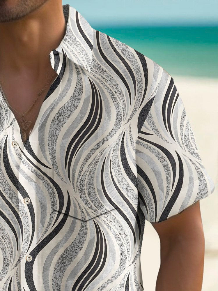 Camisa elástica con bolsillo en el pecho y estampado de textura geométrica vintage para hombre de Alohadaddy, talla grande