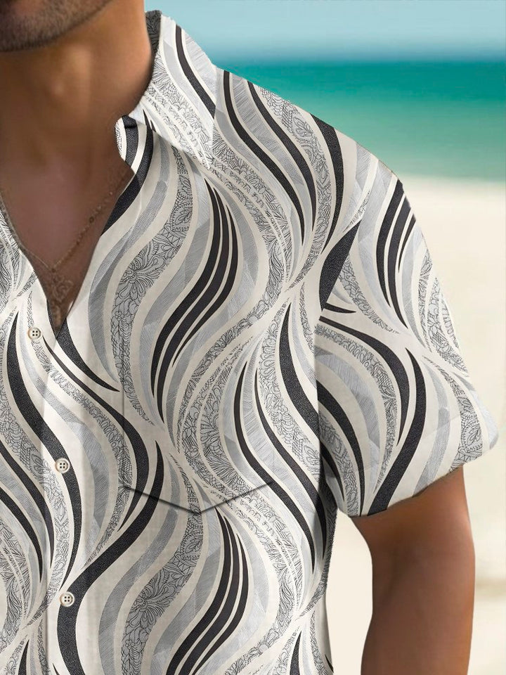 Camisa elástica con bolsillo en el pecho y estampado de textura geométrica vintage para hombre de Alohadaddy, talla grande