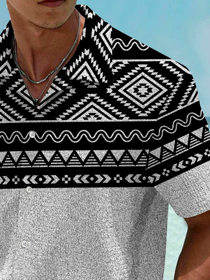 Camisa elástica de seersucker con bolsillo en el pecho y estampado étnico vintage para hombre de Alohadaddy, talla grande