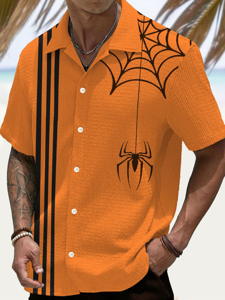 Chemise à manches courtes et poches à boutons pour homme avec imprimé numérique 3D à rayures et araignées d&
