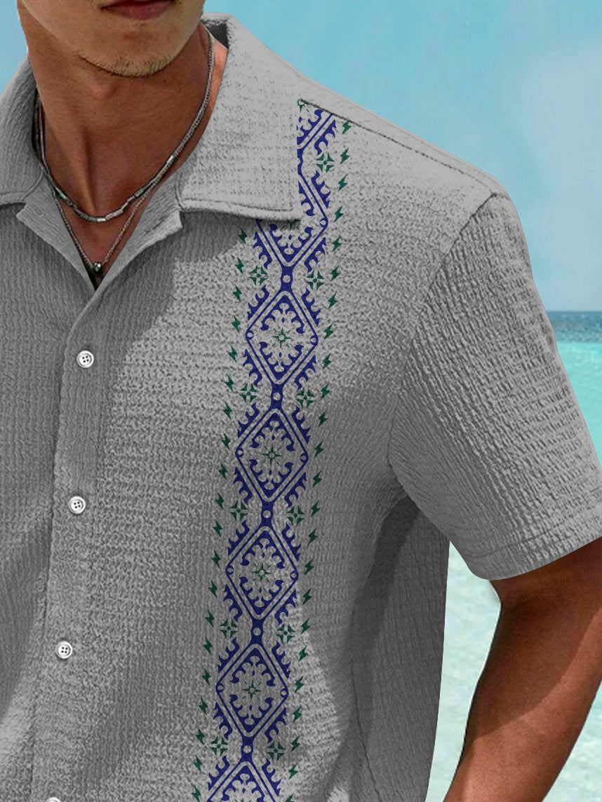 Chemise extensible en seersucker à imprimé ethnique vintage bowling Alohadaddy pour homme, grande taille