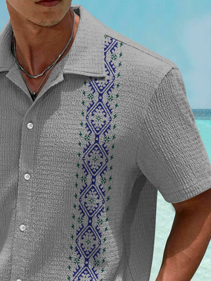 Chemise extensible en seersucker à imprimé ethnique vintage bowling Alohadaddy pour homme, grande taille