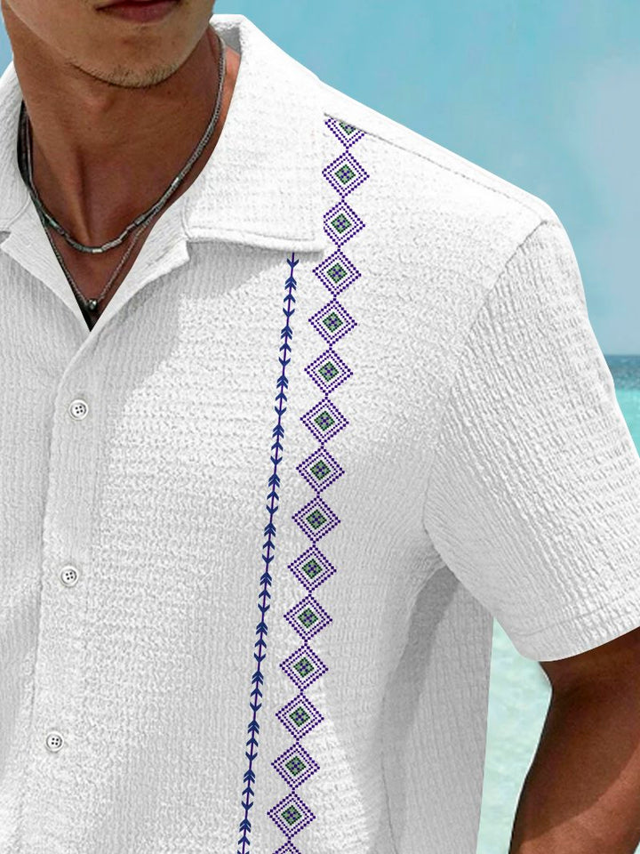 Chemise extensible en seersucker à imprimé géométrique vintage bowling Alohadaddy pour homme, grande taille