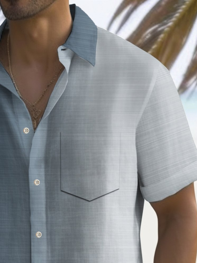 Alohadaddy Vintage Gradient Print Chest Pocket Stretch Shirt Big Tall