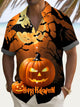 Alohadaddy Halloween Pumpkin Bat Gradient 3D Digital Print Men's Button Pocket Short Sleeve Shirt Big & Tall