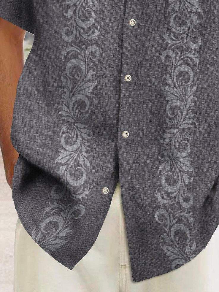 Camisa Guevara elástica con bolsillo en el pecho y estampado floral estilo bolos vintage para hombre de Alohadaddy, talla grande