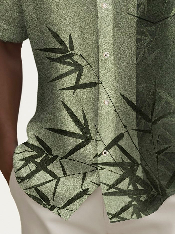 Camisa elástica con bolsillo en el pecho y estampado de bambú de bolos vintage para hombre de Alohadaddy, talla grande