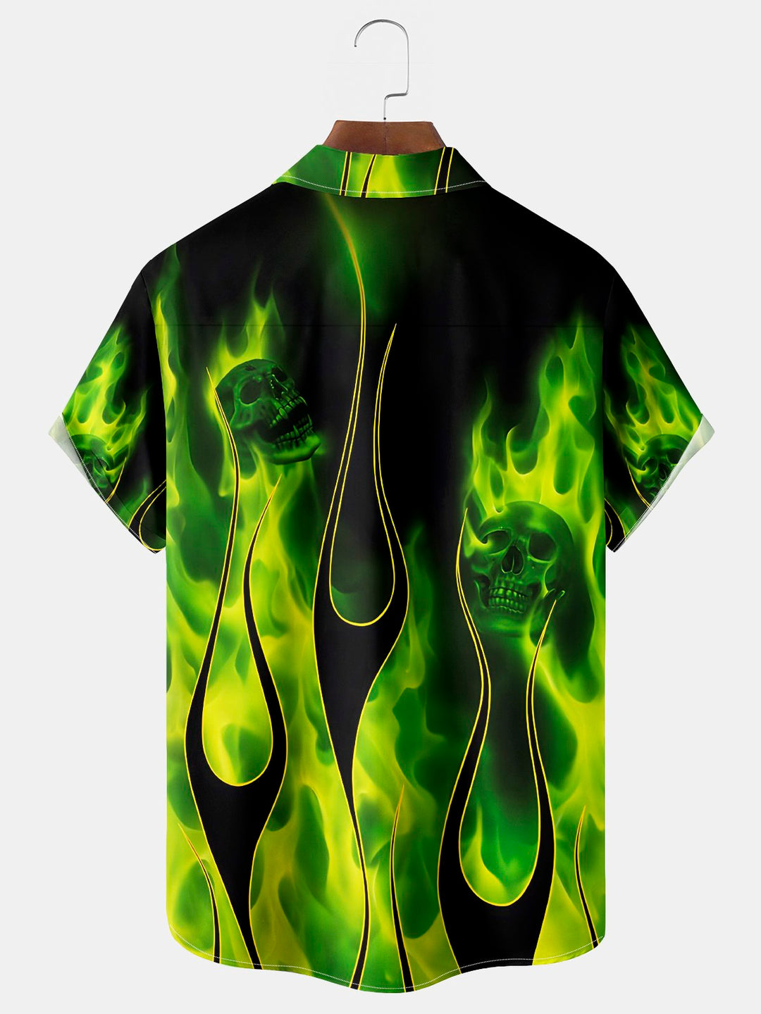 Camisa elástica con bolsillo en el pecho y estampado de calavera en llamas de Halloween para hombre de Alohadaddy, talla grande