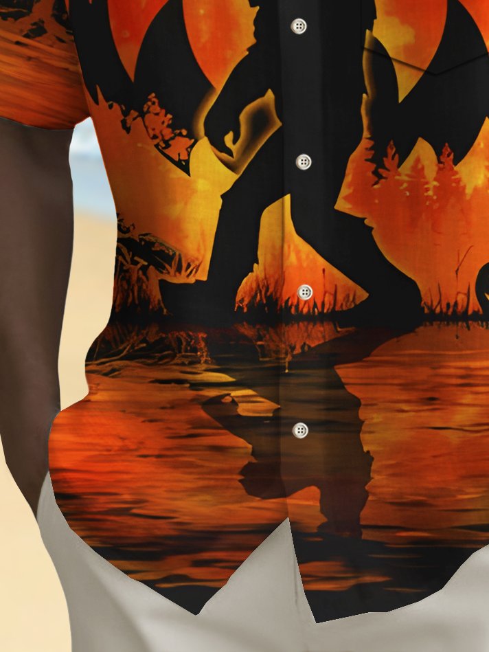 Camisa elástica con bolsillo en el pecho y estampado de calabaza de Halloween de Alohadaddy para hombre, talla grande