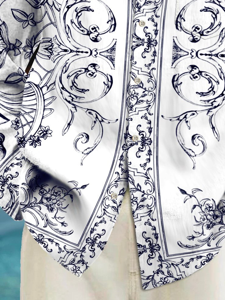Alohadaddy Vintage Baroque Palace Style Printed Chest Pocket Men&