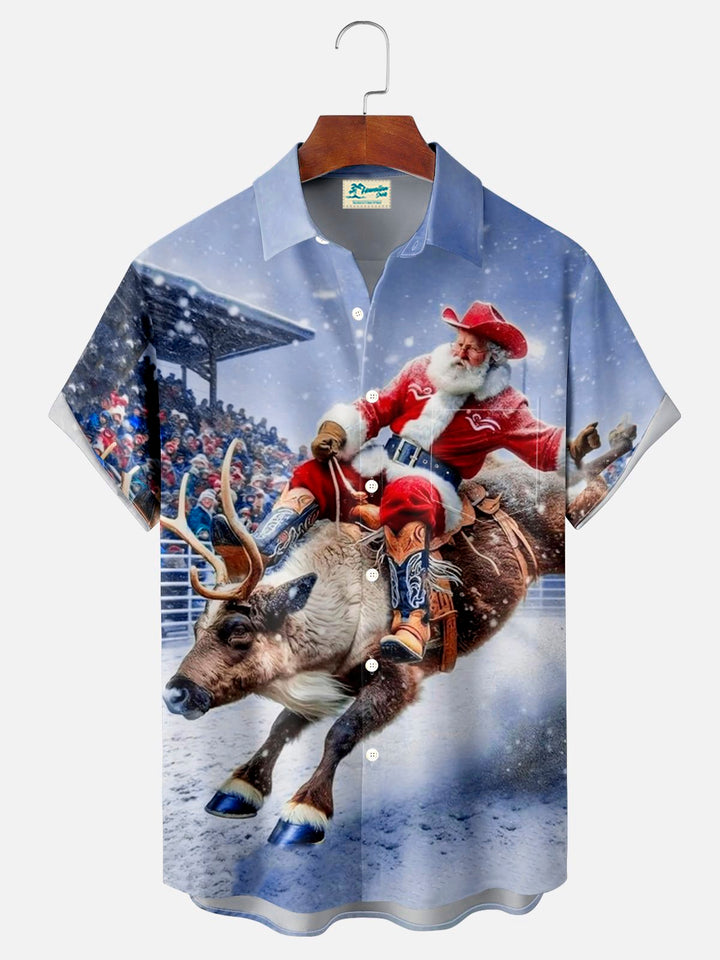 Chemise à manches courtes avec poche boutonnée pour homme Alohadaddy Christmas Santa 3D Digital Print Big &amp;amp; Tall