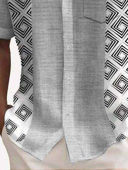 Chemise extensible à imprimé géométrique vintage bowling Alohadaddy avec poche poitrine, grande taille