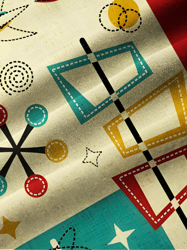 Camisa elástica con bolsillo en el pecho y estampado geométrico estilo boomerang de mediados de siglo de Alohadaddy, talla grande