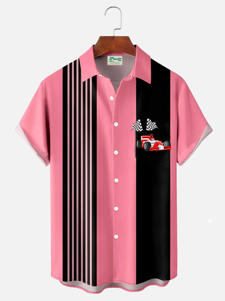 Chemise à manches courtes et poches à boutons pour homme Alohadaddy Racing Retro Bowling Stripe avec impression numérique 3D, grandes et grandes tailles
