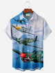 Camisa de manga corta con bolsillo abotonado para hombre con estampado de aviones de combate vintage de Alohadaddy
